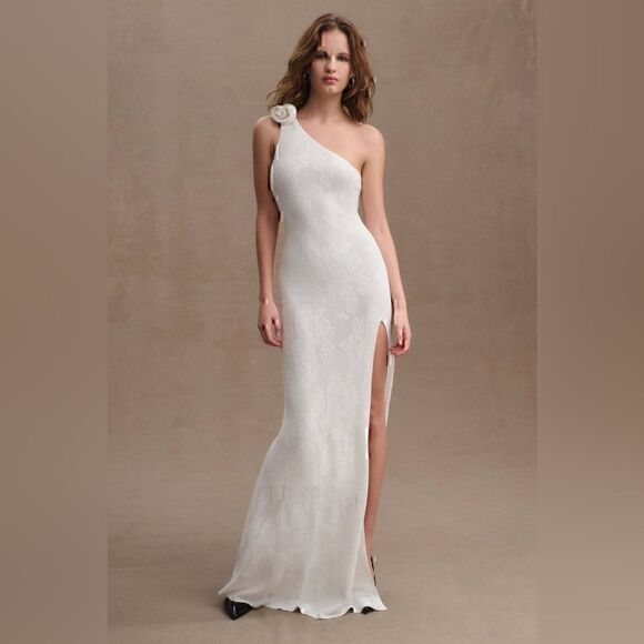 ANTHROPOLOGIE Ronny Kobo Owena One Shoulder Texture Gown Maxi Dress M Read Below - Picture 1 of 12